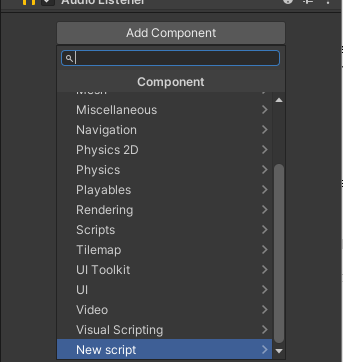 Add Component, New Script